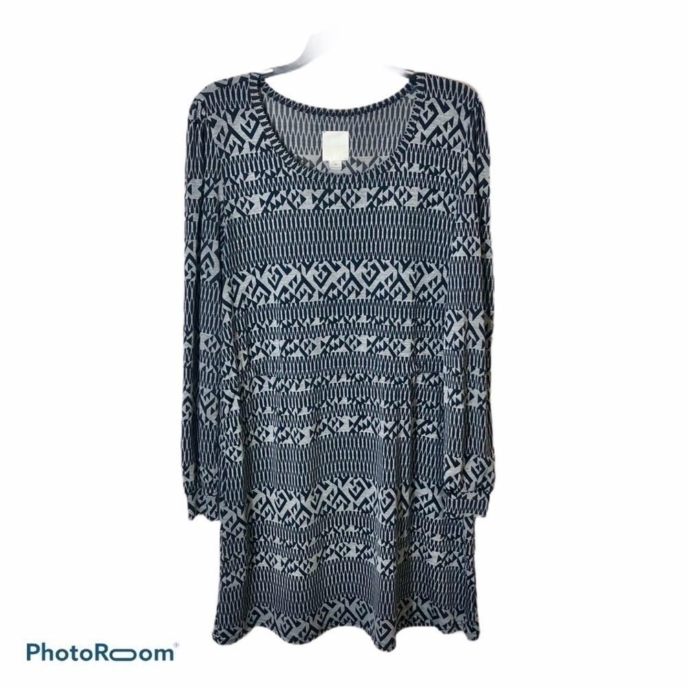 Line & Dot Aztec Print Long Sleeve Dress Medium